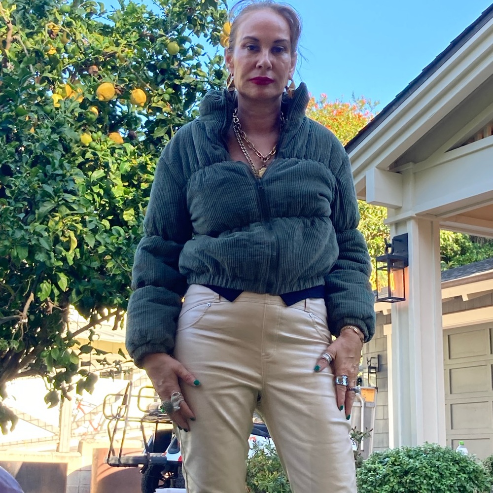 Army green puffer jacket corduroy never worn